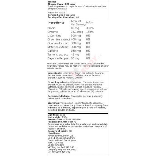 Weider Thermo Caps Weider